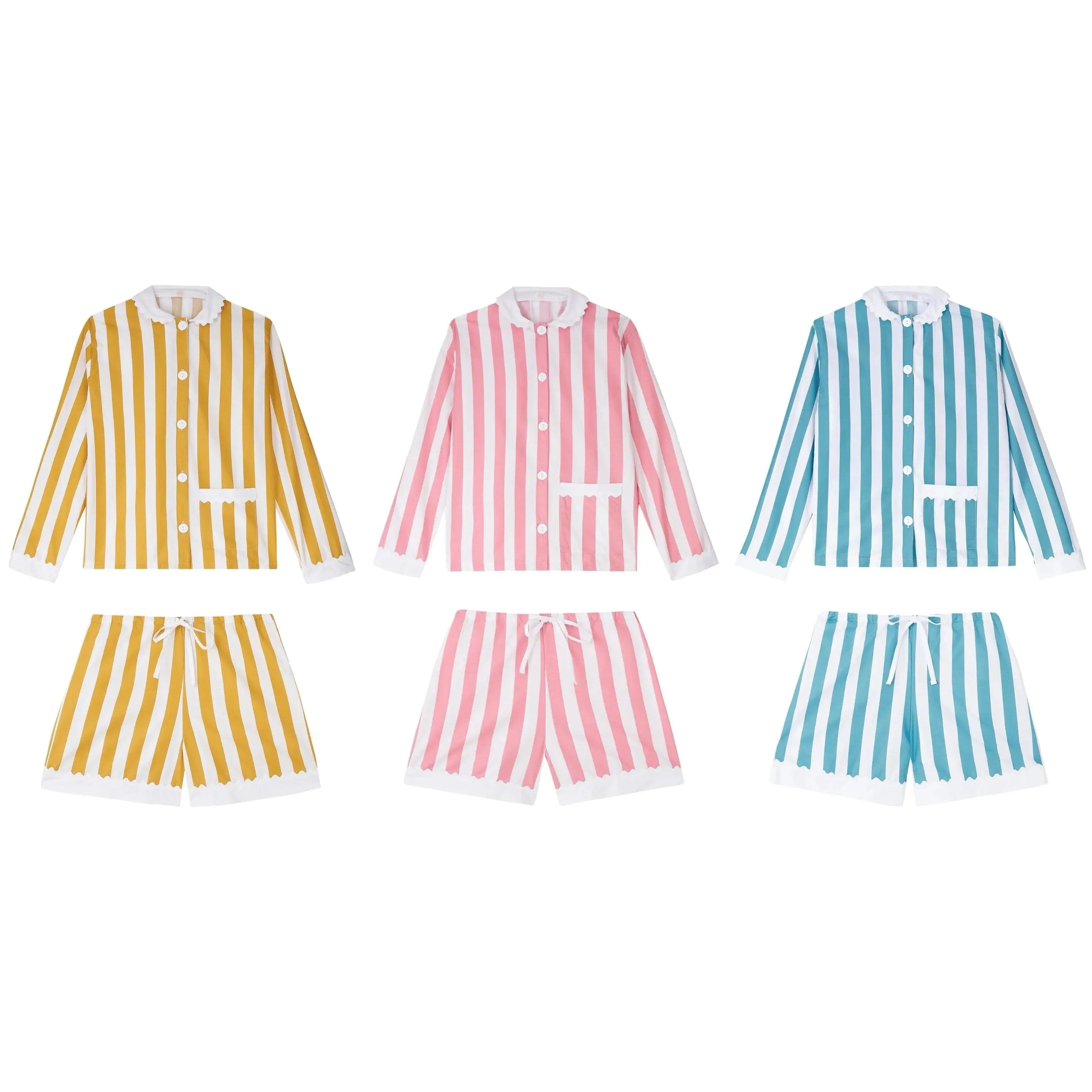 100% Cotton Poplin Blue & White Stripe Pyjama Short Set