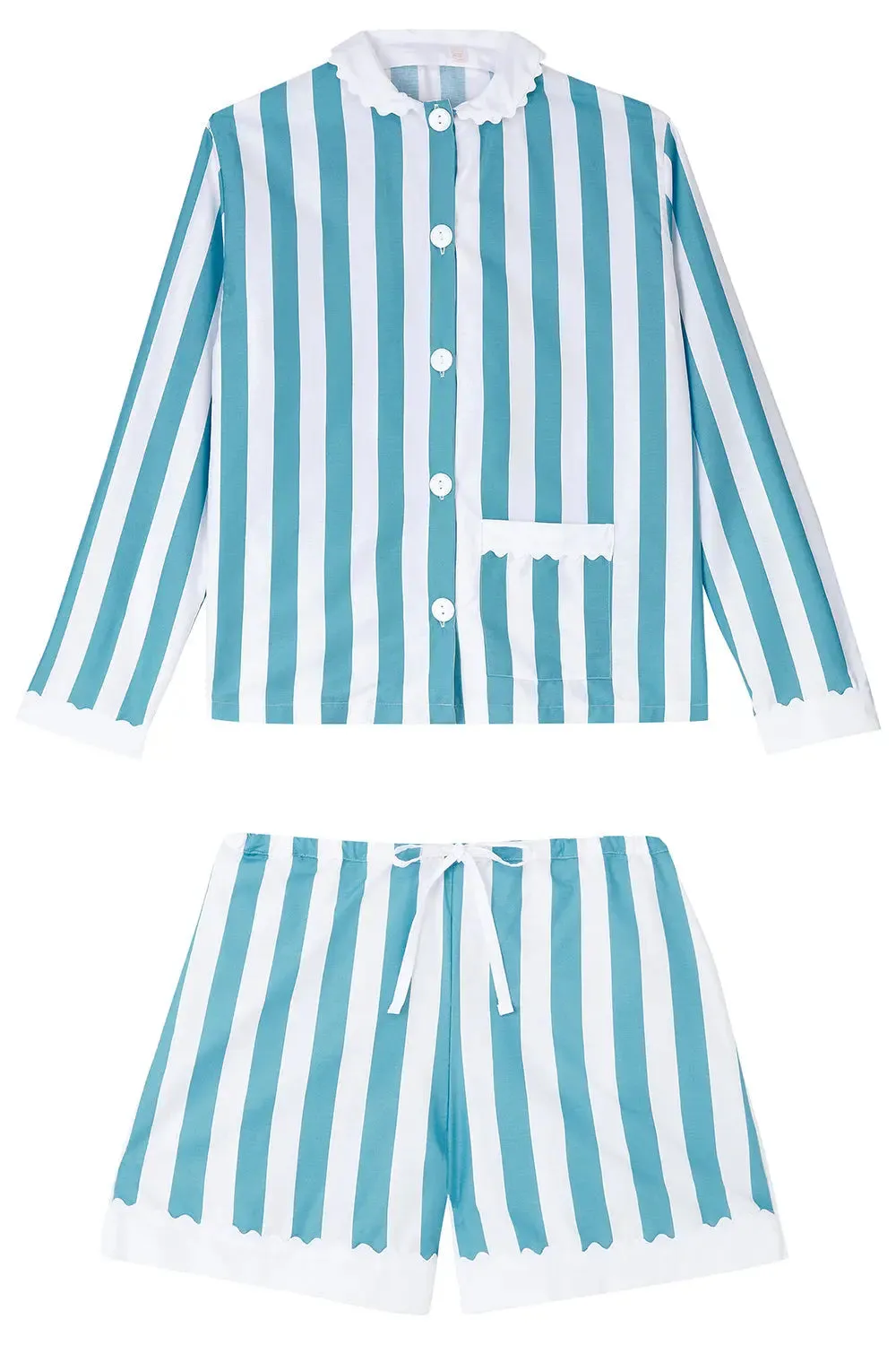 100% Cotton Poplin Blue & White Stripe Pyjama Short Set