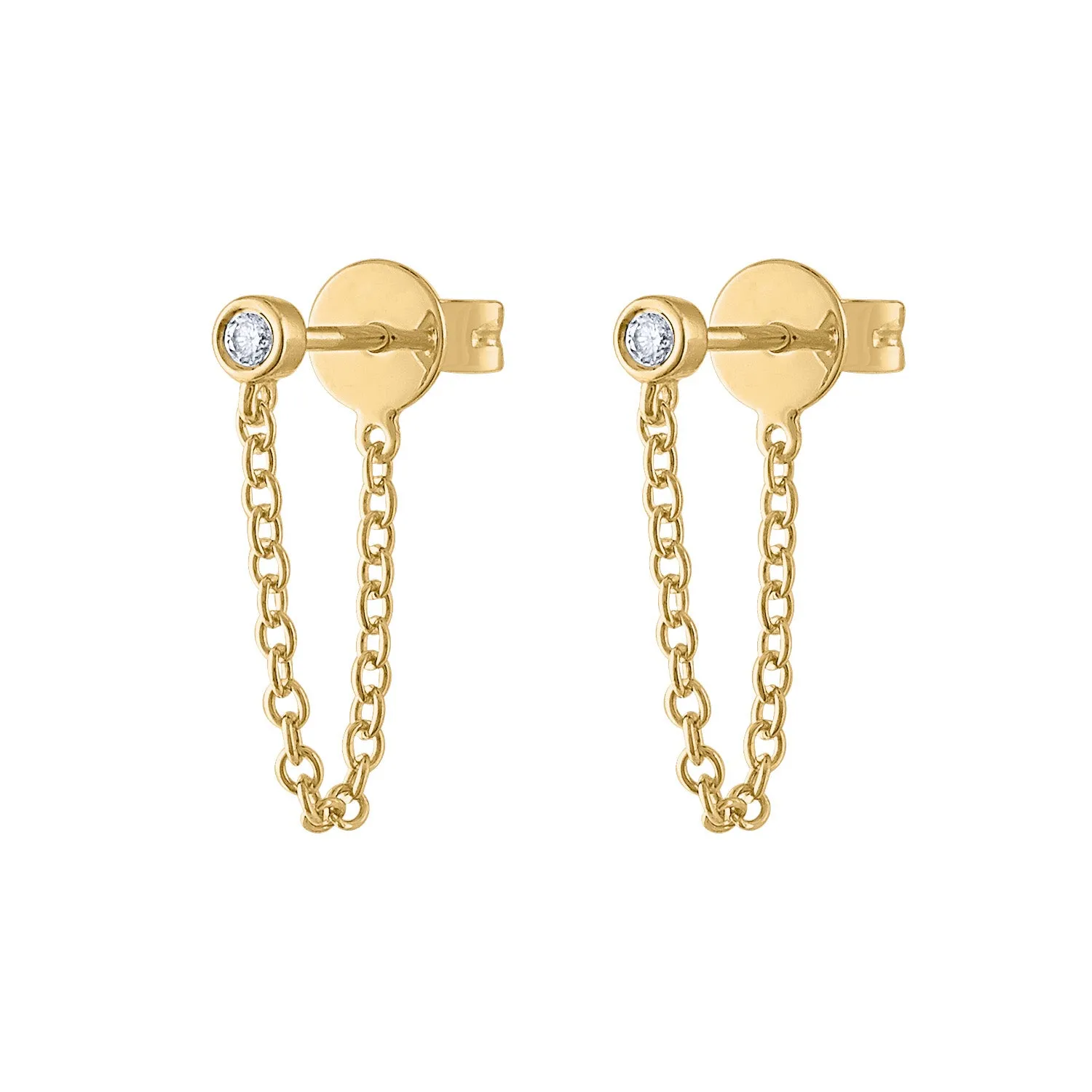 14KT GOLD DIAMOND MINI BEZEL CHAIN EARRING