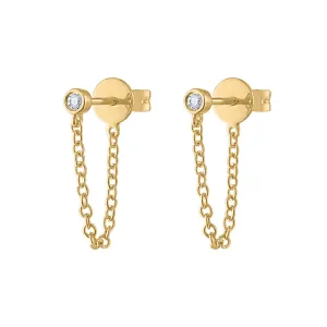 14KT GOLD DIAMOND MINI BEZEL CHAIN EARRING