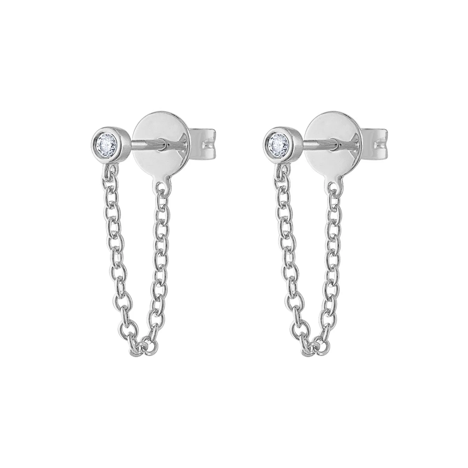 14KT GOLD DIAMOND MINI BEZEL CHAIN EARRING