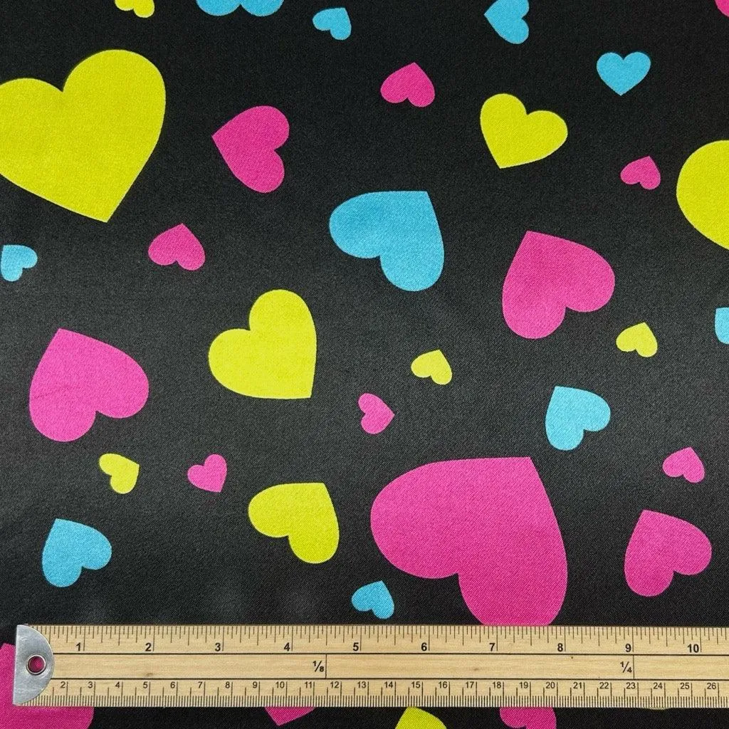 All Over Hearts Satin Fabric