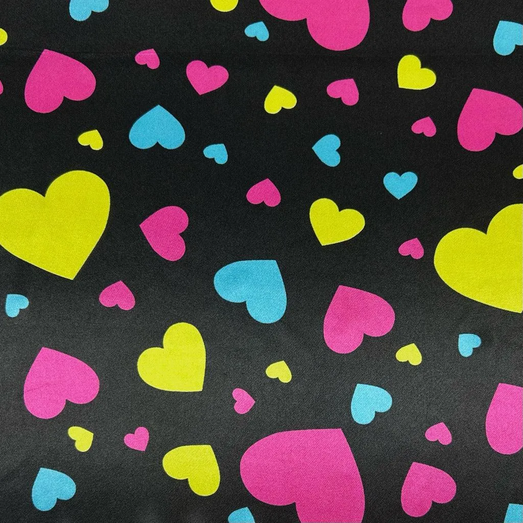 All Over Hearts Satin Fabric