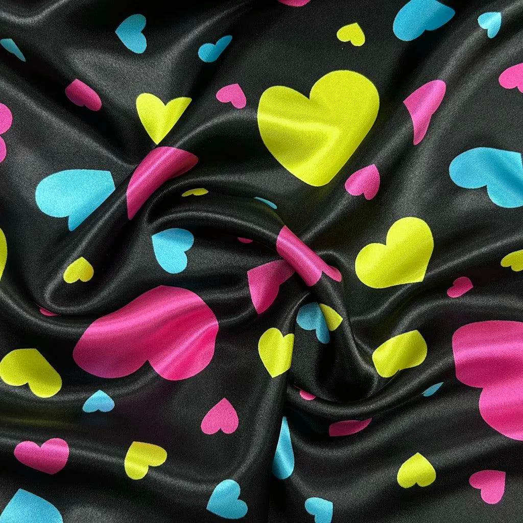 All Over Hearts Satin Fabric
