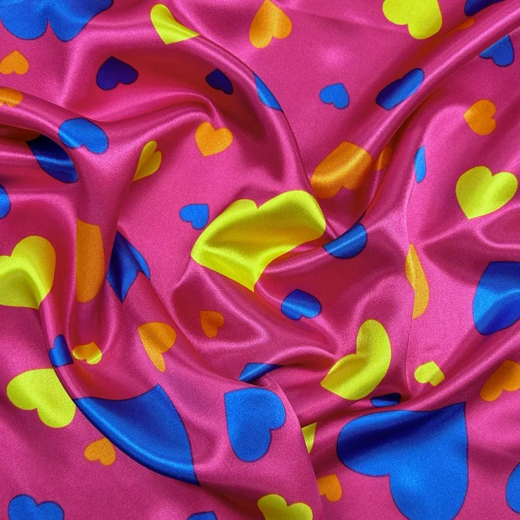 All Over Hearts Satin Fabric