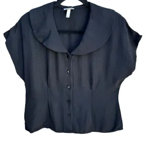 Anna G Vintage Black Button-Down Large Peter Pan Collar Short Sleeves Blouse - L