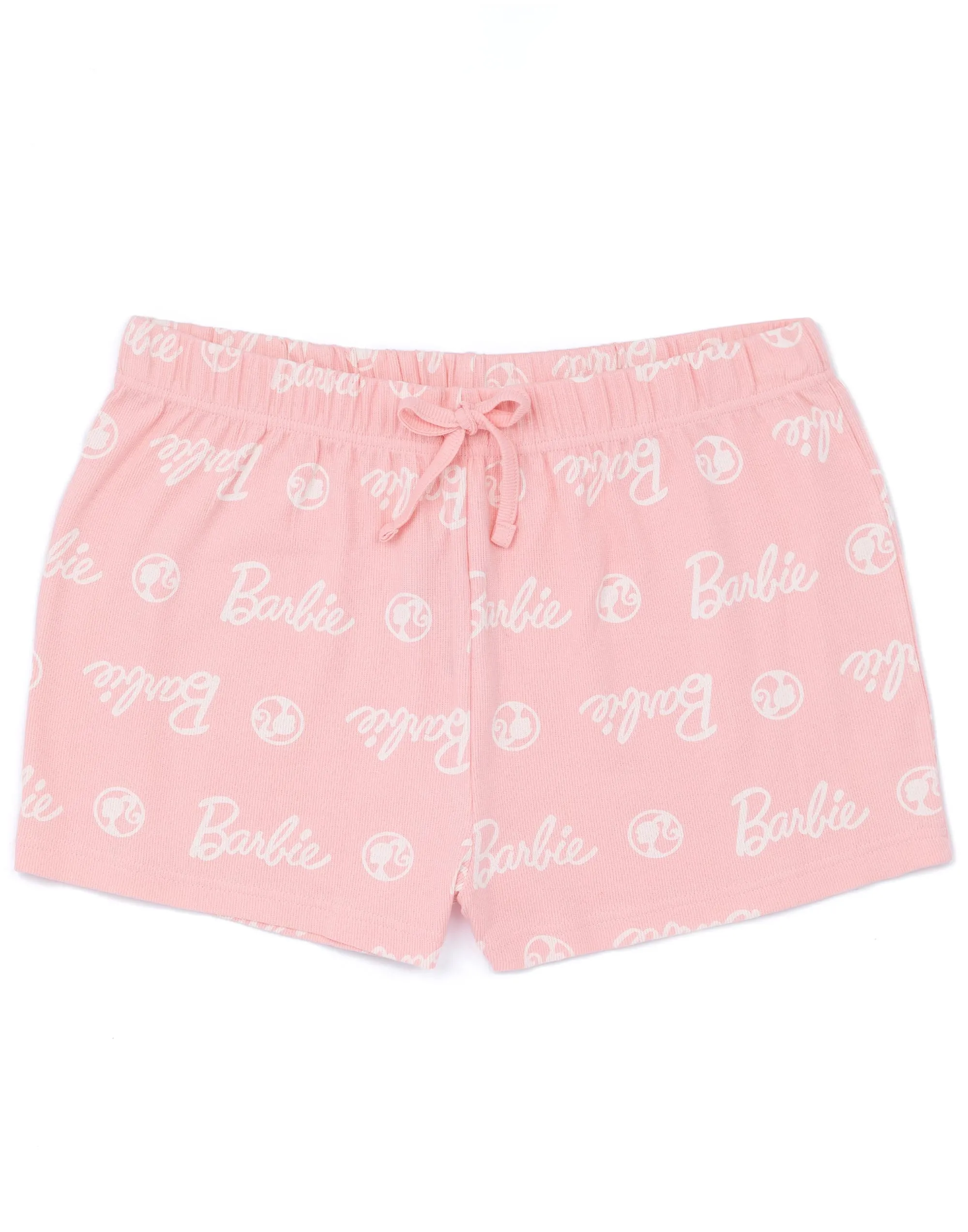 Barbie Womens White Vest T-Shirt Pink Shorts Pyjamas