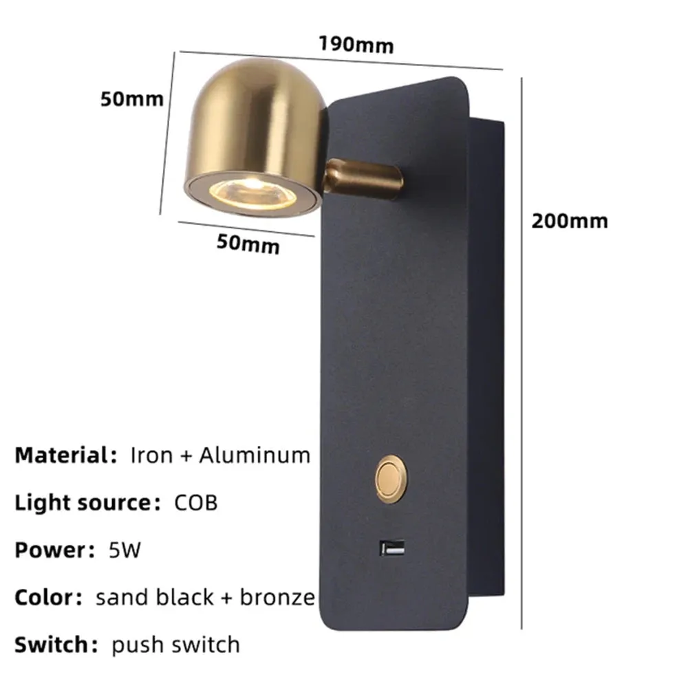 Bedside Reading LED 5W with USB Charger Laconic Bed Headboard Wall Lamp