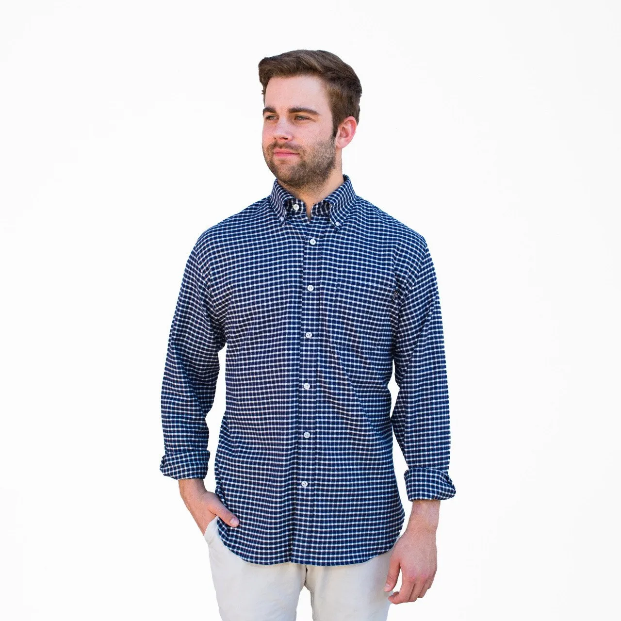 Block Island Flannel - Navy & White Graph Check