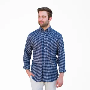 Block Island Flannel - Navy & White Graph Check