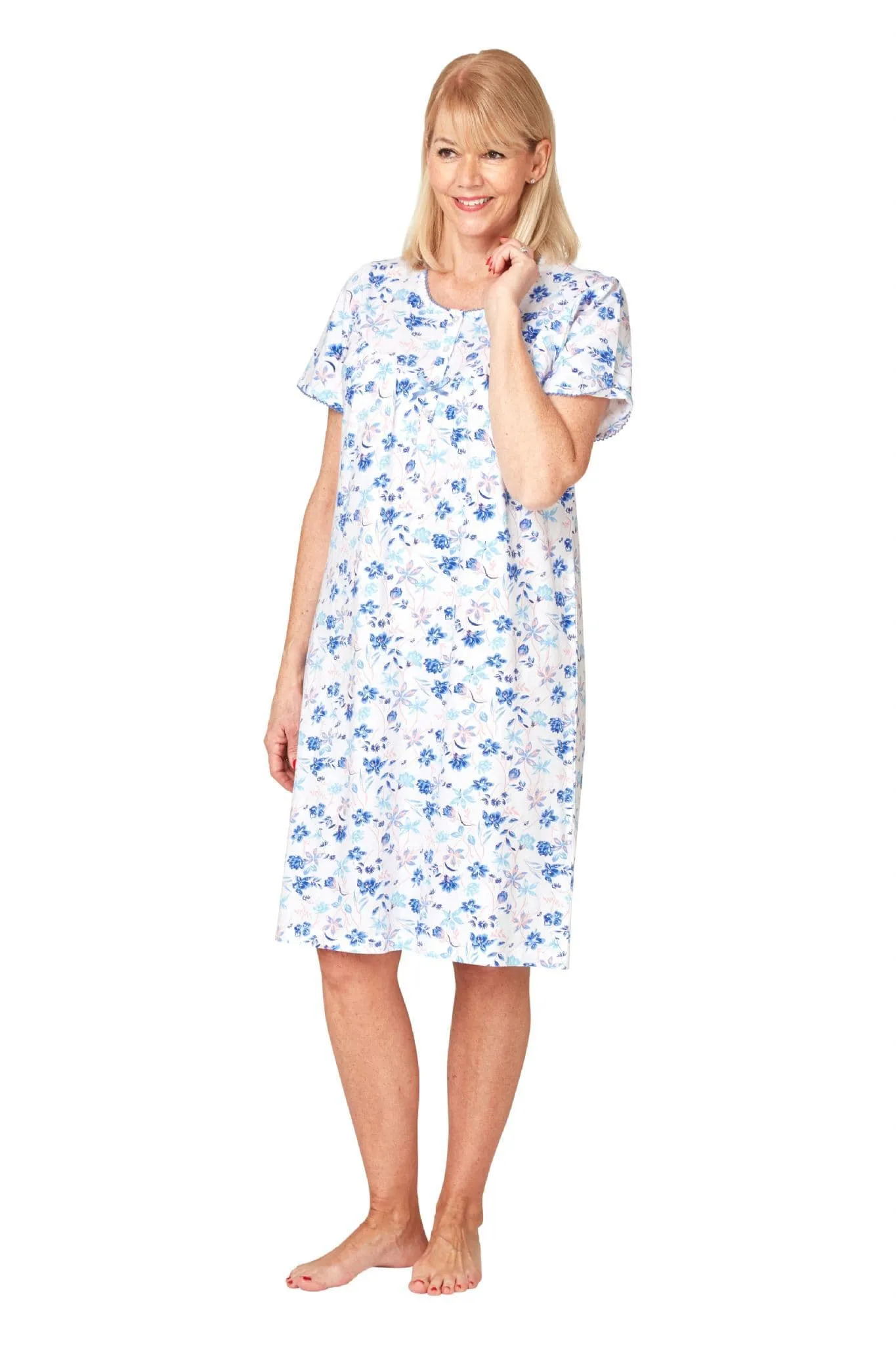 Blue Floral Short Sleeve Nightdress - Marlon