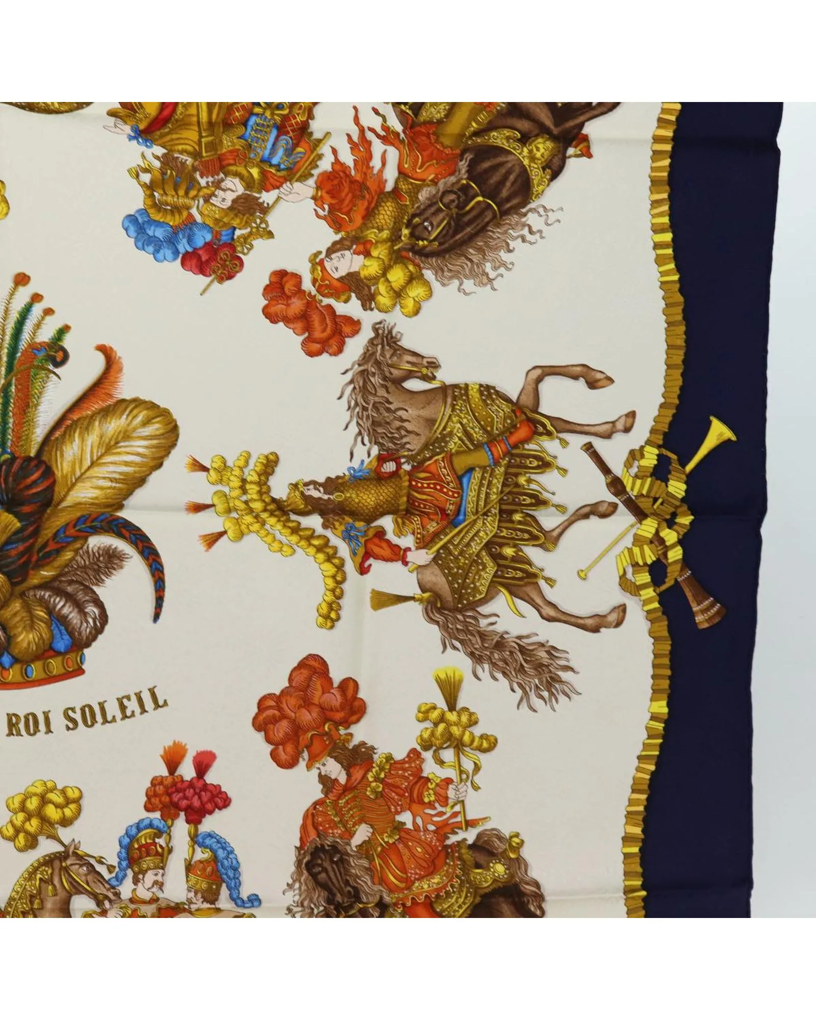 Blue Silk Carre 90 Scarf with Les Fetes du Roi Soleil Design