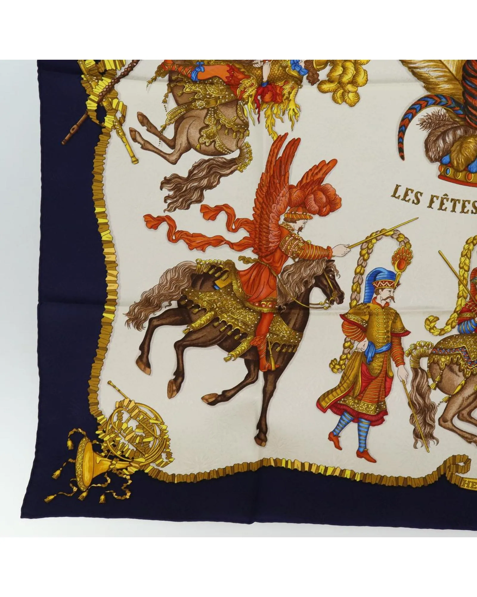Blue Silk Carre 90 Scarf with Les Fetes du Roi Soleil Design