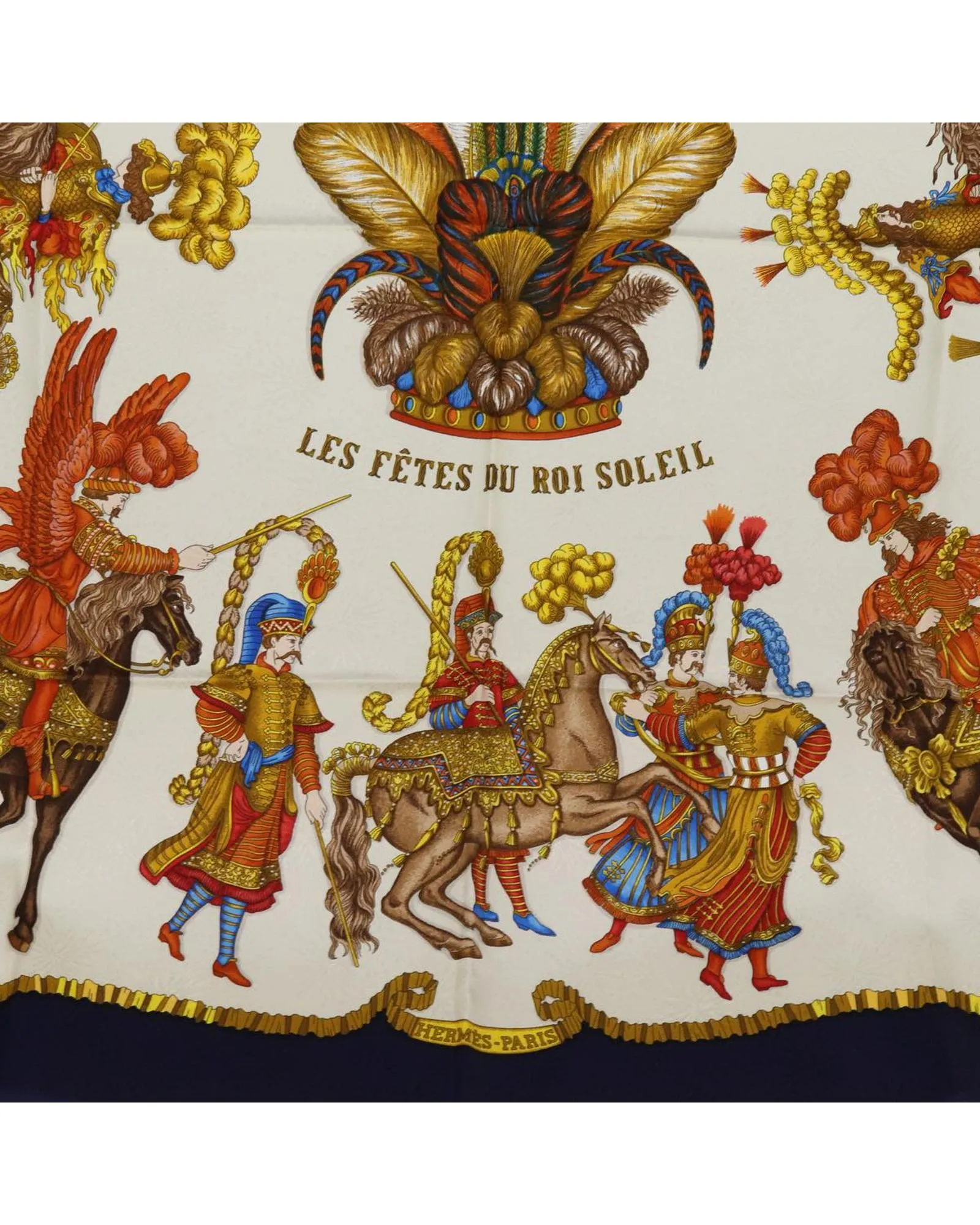 Blue Silk Carre 90 Scarf with Les Fetes du Roi Soleil Design