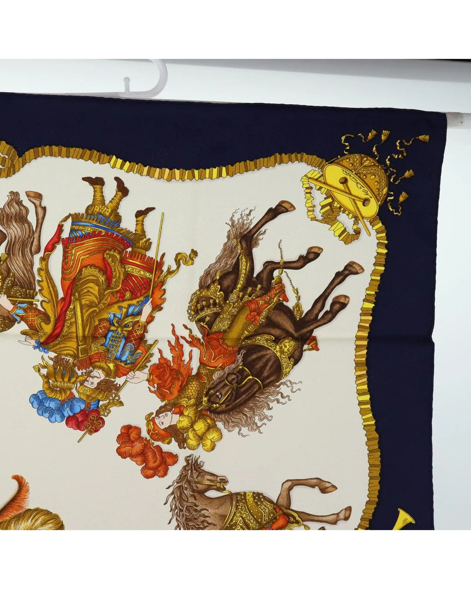 Blue Silk Carre 90 Scarf with Les Fetes du Roi Soleil Design