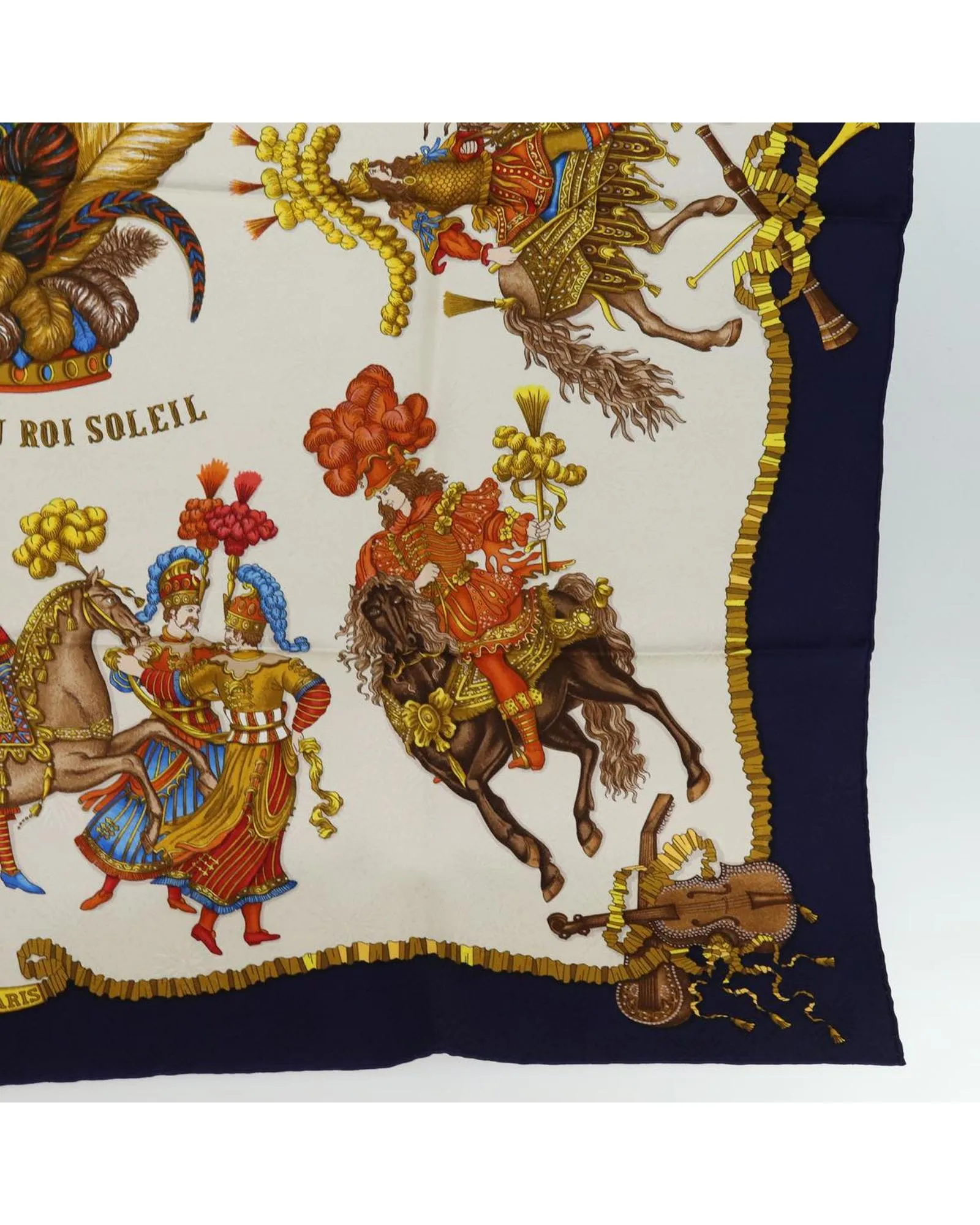 Blue Silk Carre 90 Scarf with Les Fetes du Roi Soleil Design