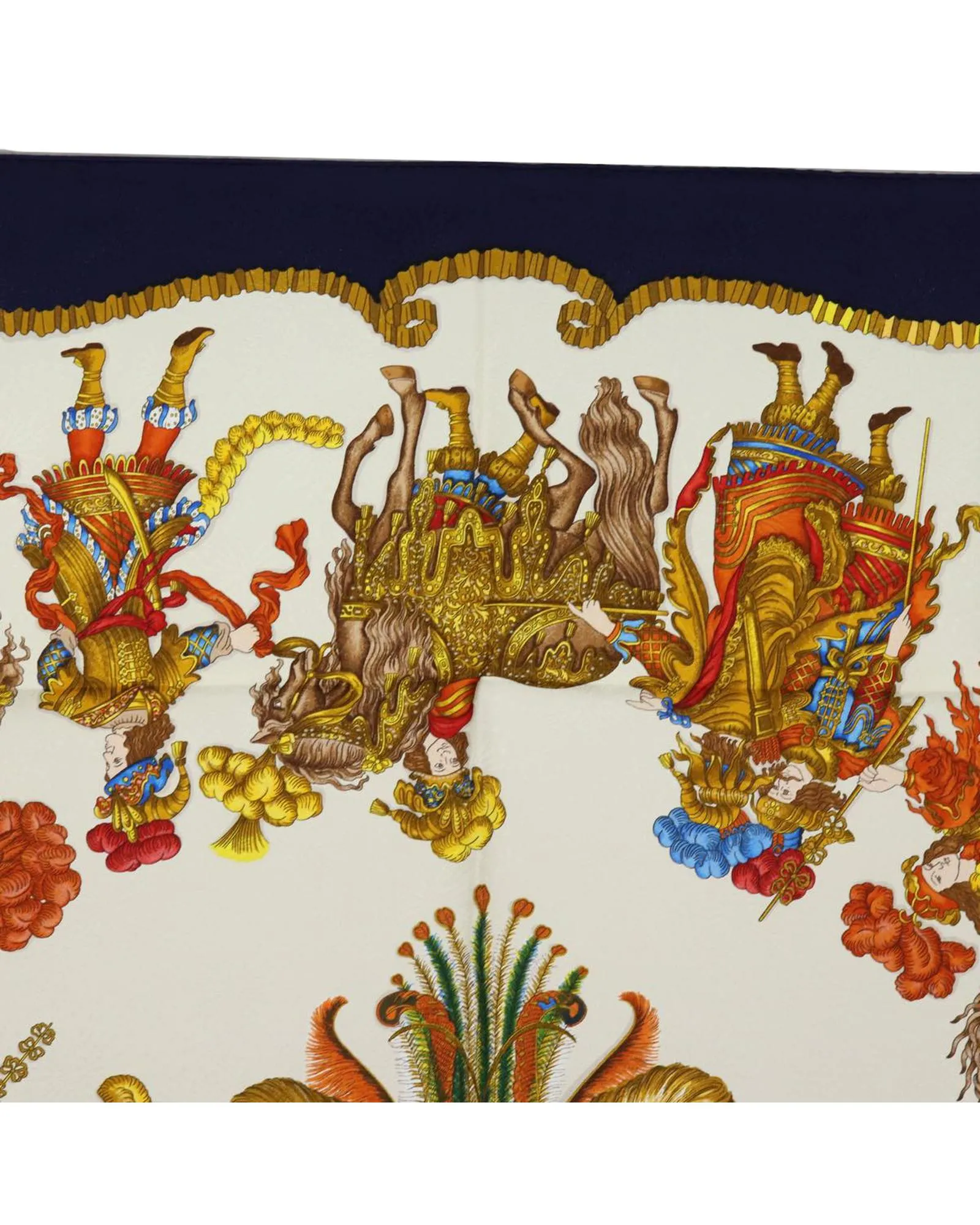 Blue Silk Carre 90 Scarf with Les Fetes du Roi Soleil Design
