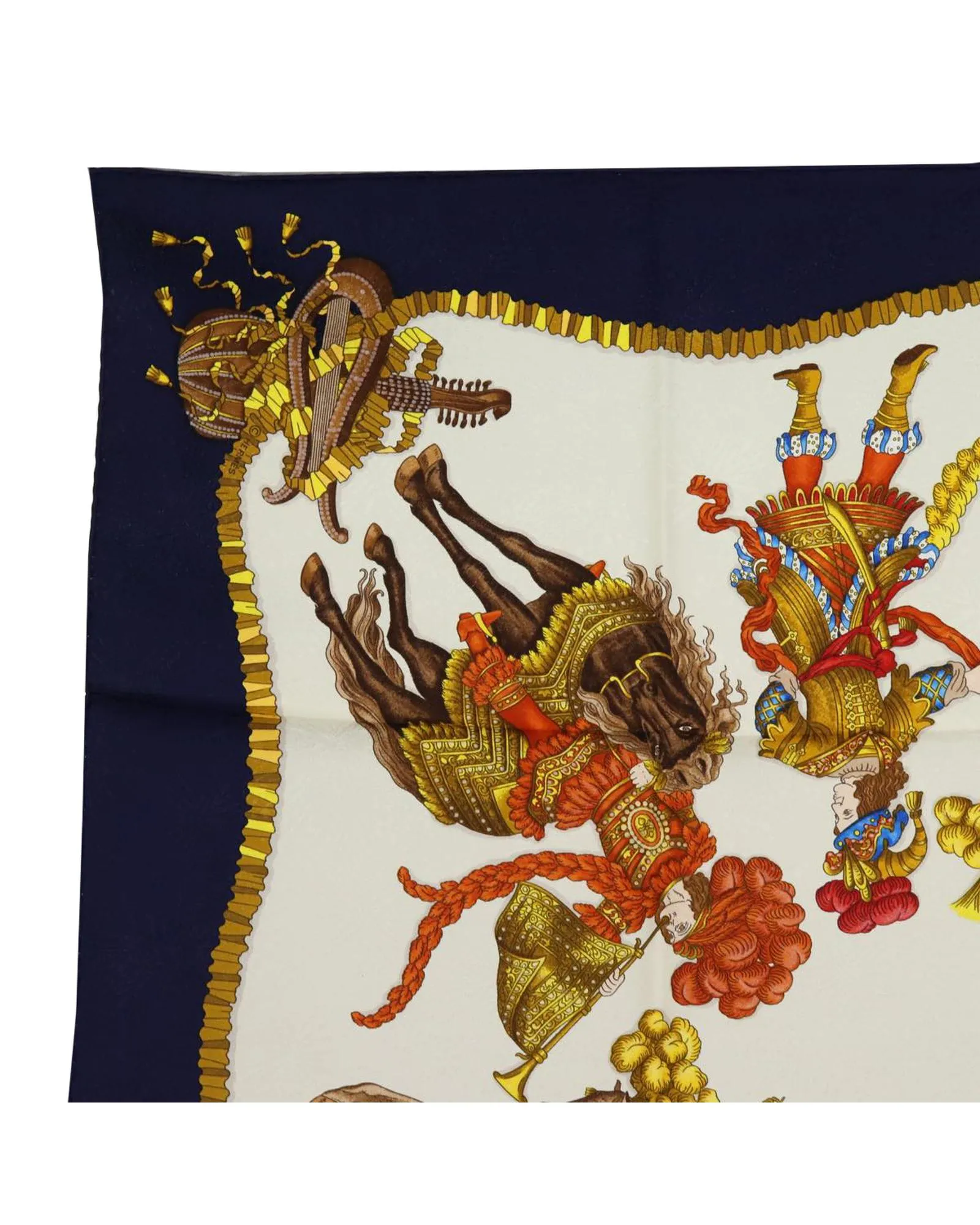 Blue Silk Carre 90 Scarf with Les Fetes du Roi Soleil Design