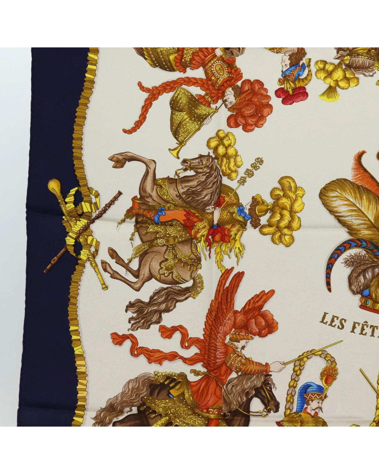 Blue Silk Carre 90 Scarf with Les Fetes du Roi Soleil Design