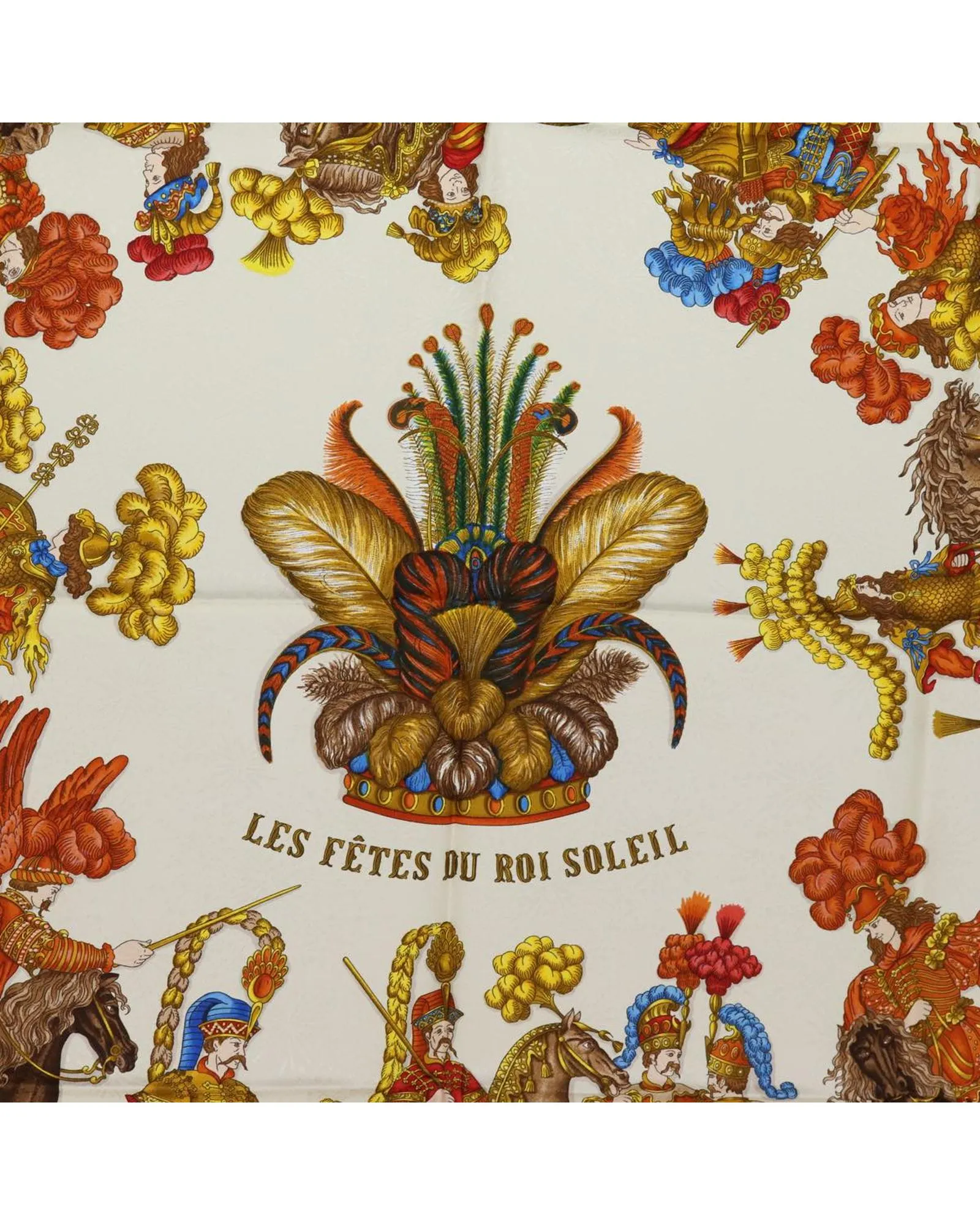Blue Silk Carre 90 Scarf with Les Fetes du Roi Soleil Design