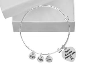 Brain Cancer Awareness Heart Retractable Charm Bracelets