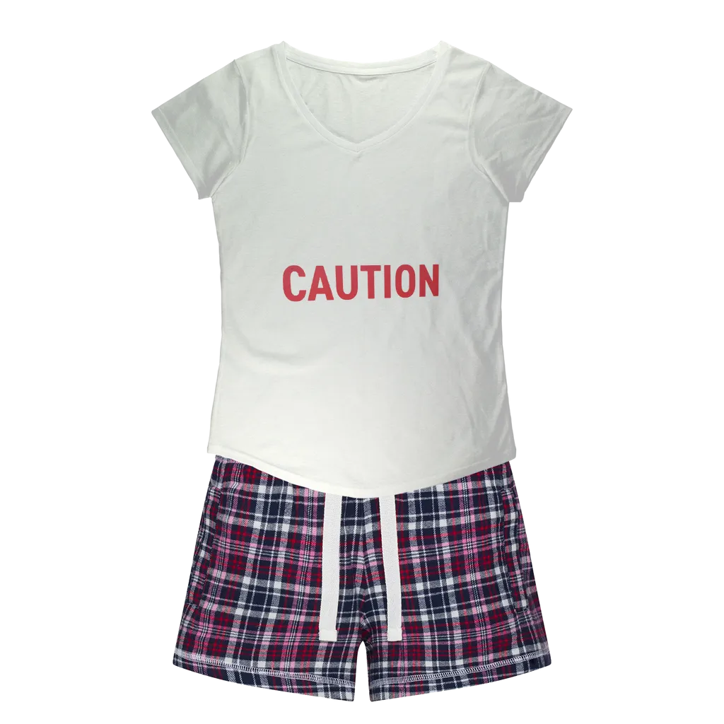 Caution Women's Sleepy Tee and Flannel Short