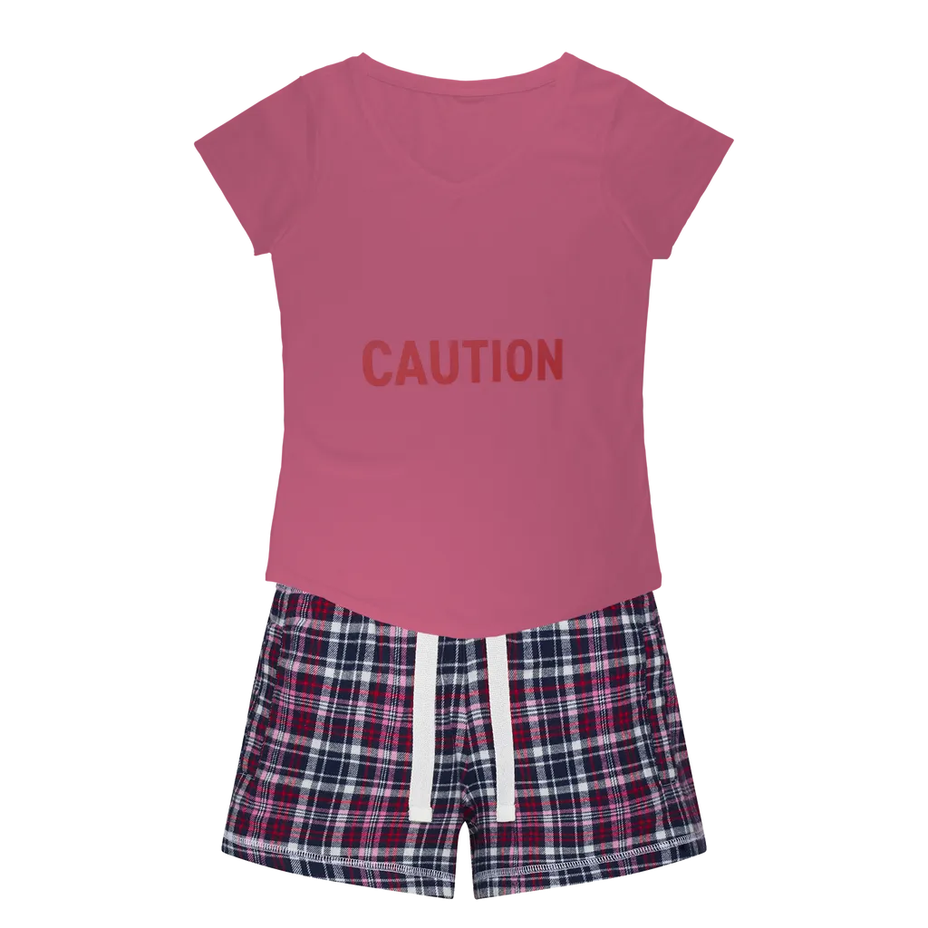 Caution Women's Sleepy Tee and Flannel Short