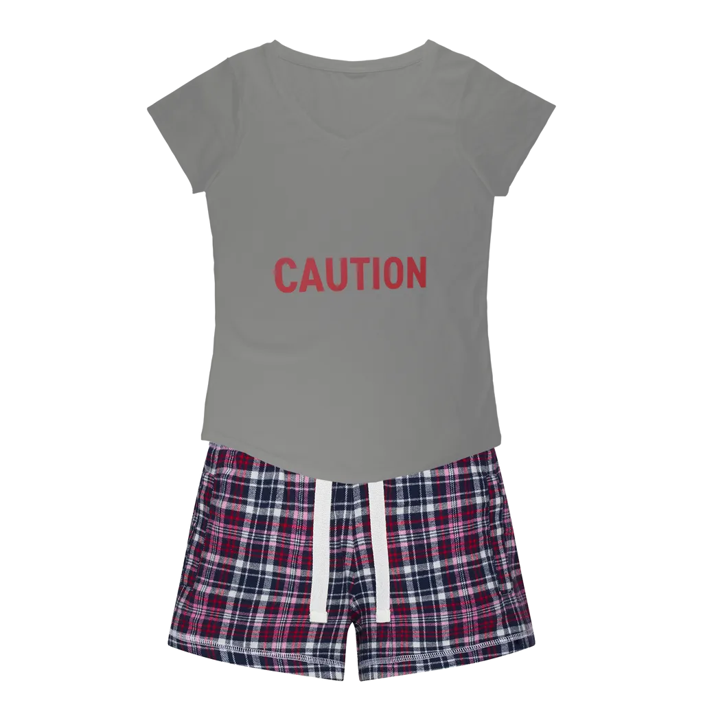 Caution Women's Sleepy Tee and Flannel Short