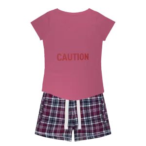 Caution Women's Sleepy Tee and Flannel Short