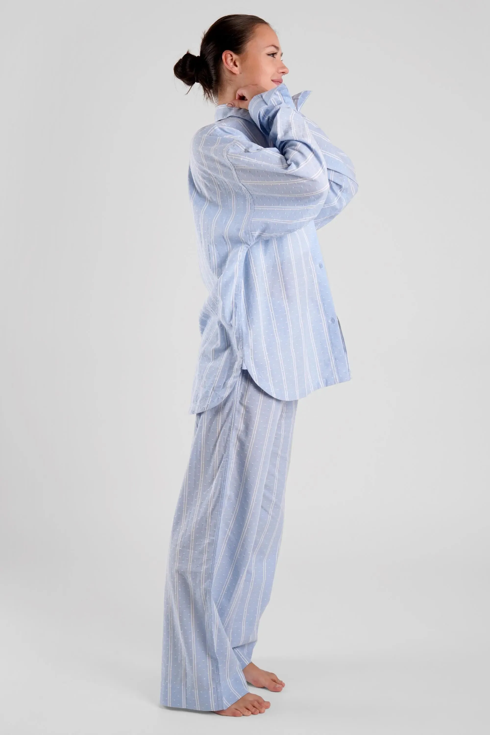 Chicory Striped Ethical-Cotton Pyjama Trousers - Glacier Blue