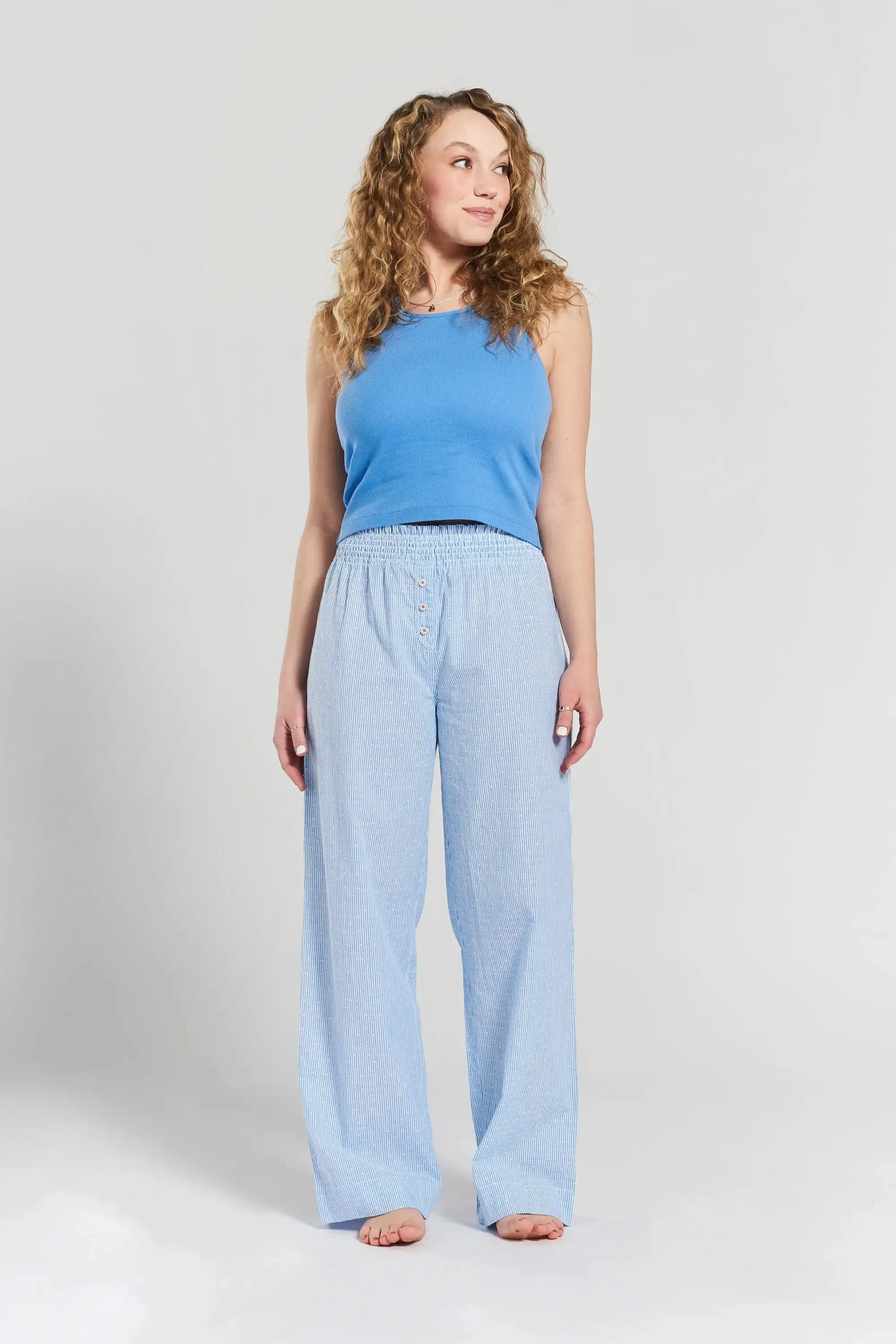 Chicory Striped Woven-Cotton Pyjama Trousers - Mountain Blue