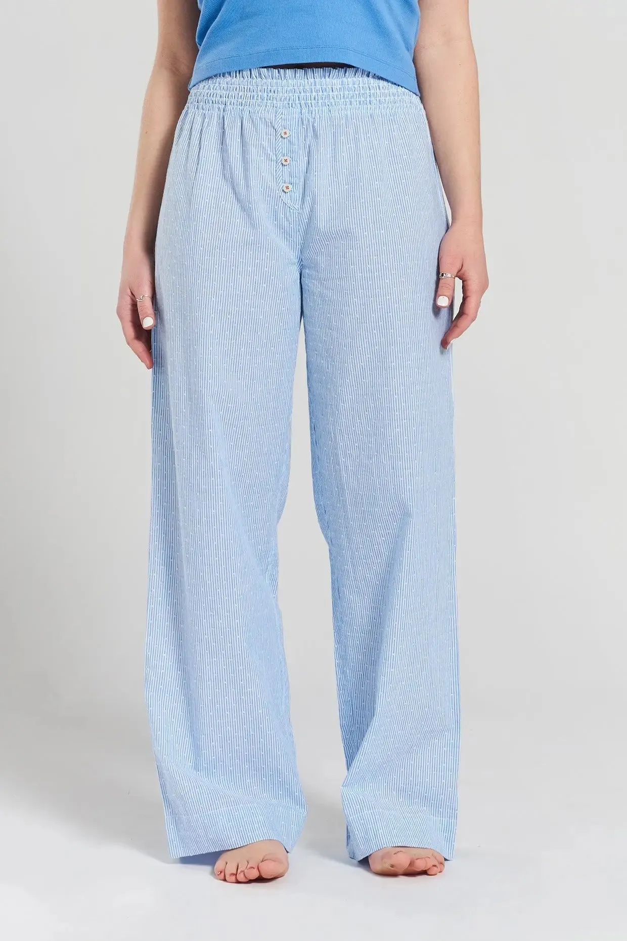 Chicory Striped Woven-Cotton Pyjama Trousers - Mountain Blue
