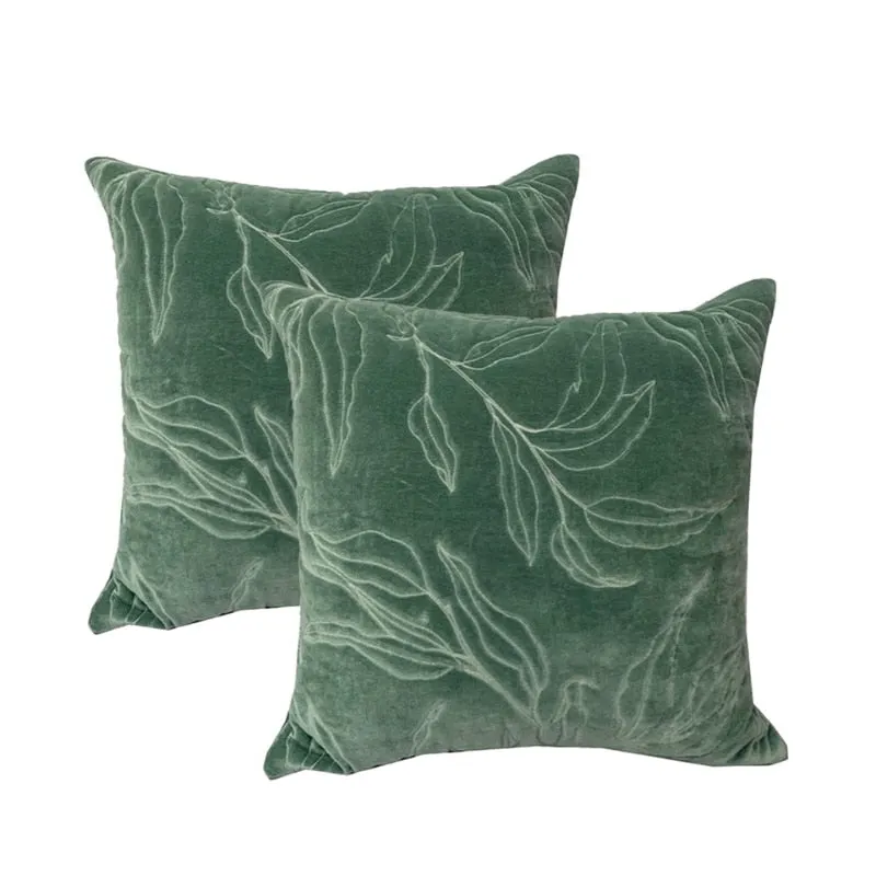 Cloud Linen Sophie Cotton Velvet Juniper 50x50cm Twin Pack Feather Filled Cushion