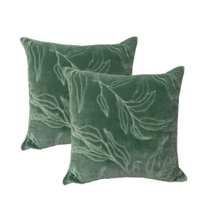 Cloud Linen Sophie Cotton Velvet Juniper 50x50cm Twin Pack Feather Filled Cushion