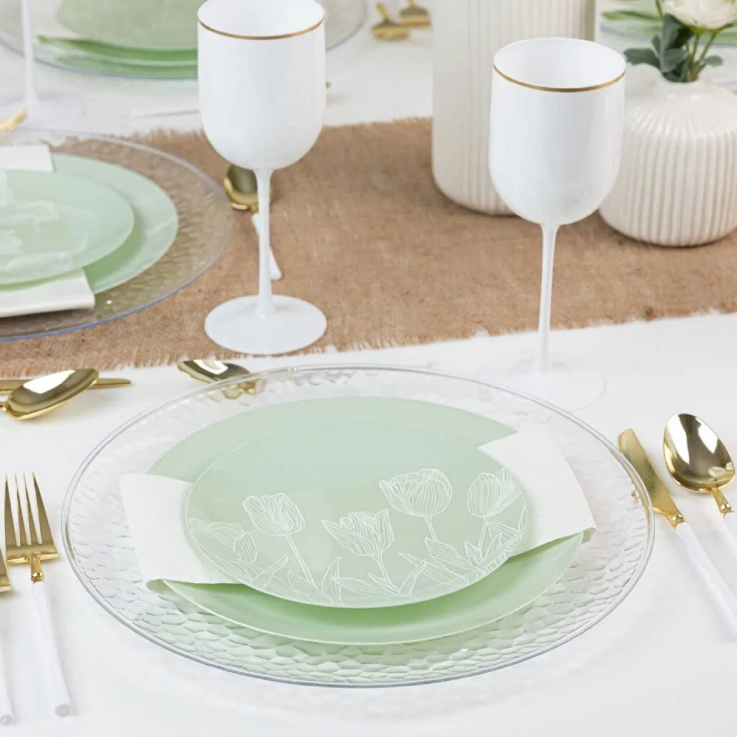 Combo set 10.25in. & 7.5in. Mint Green Tulip Round Plastic Dinnerware Set