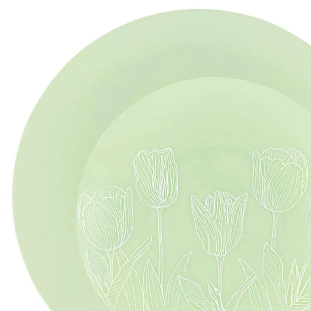 Combo set 10.25in. & 7.5in. Mint Green Tulip Round Plastic Dinnerware Set