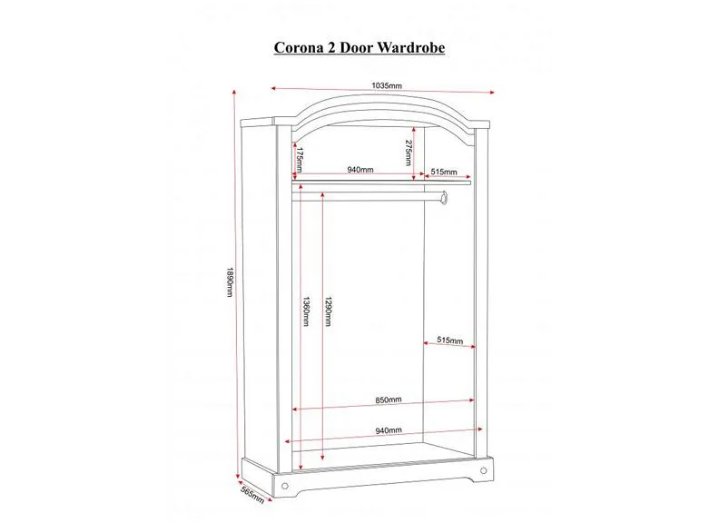 Corona Pine Two Door One Drawer Wardrobe