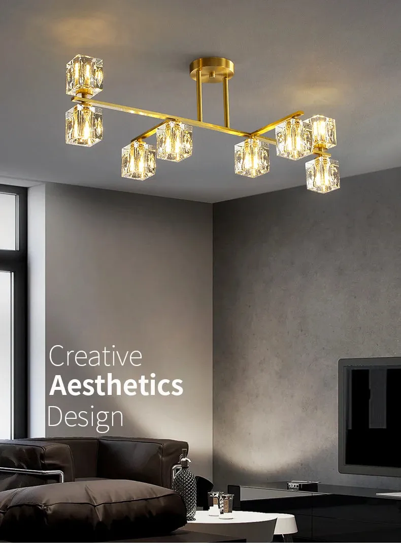 Cube Design Modern Luxurious Lustre Chandelier Gold Hanging Light