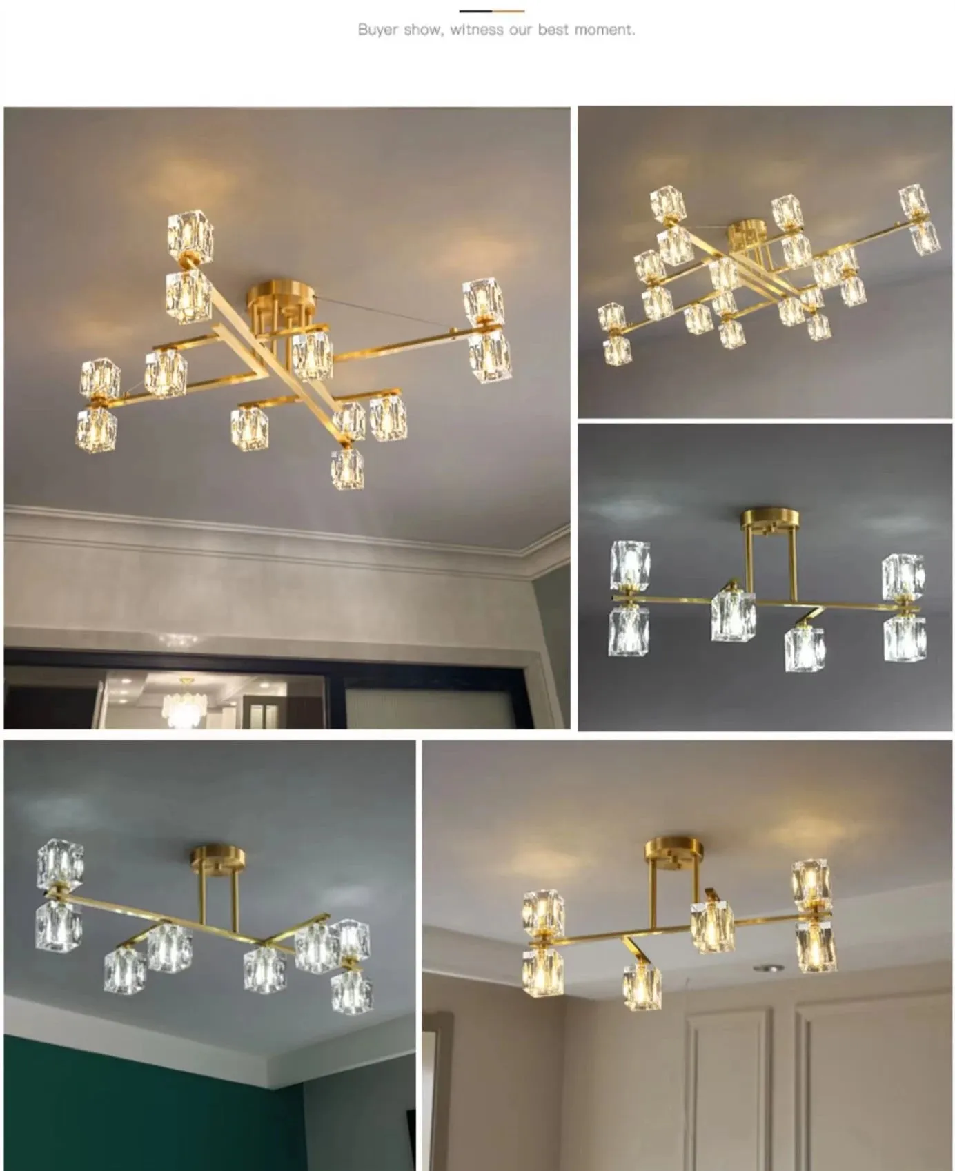 Cube Design Modern Luxurious Lustre Chandelier Gold Hanging Light