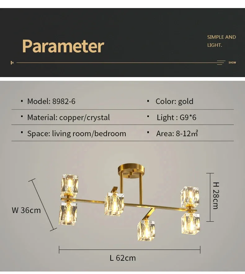 Cube Design Modern Luxurious Lustre Chandelier Gold Hanging Light