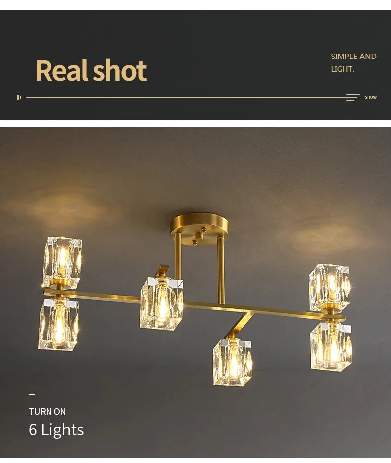 Cube Design Modern Luxurious Lustre Chandelier Gold Hanging Light