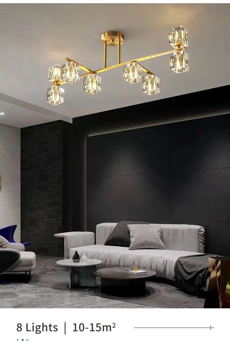Cube Design Modern Luxurious Lustre Chandelier Gold Hanging Light