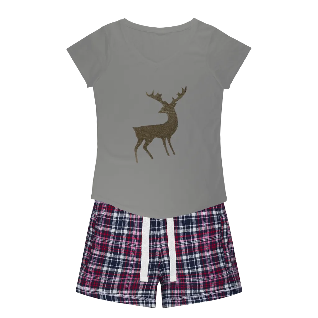 Deer Women's Sleepy Tee and Flannel Short