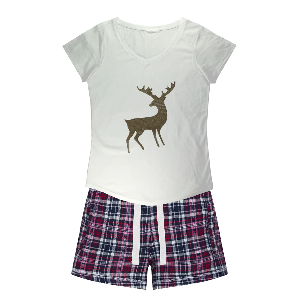 Deer Women's Sleepy Tee and Flannel Short