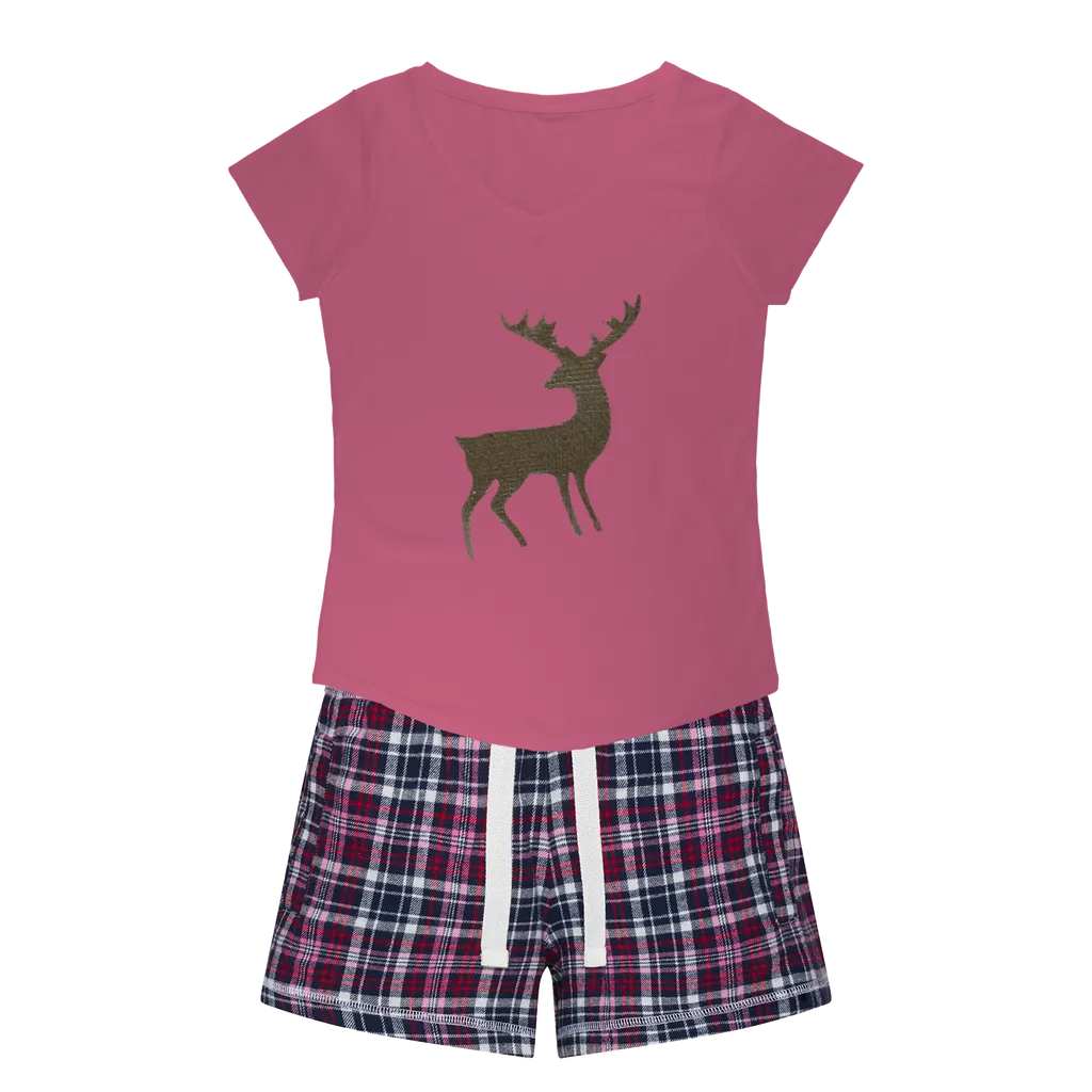Deer Women's Sleepy Tee and Flannel Short