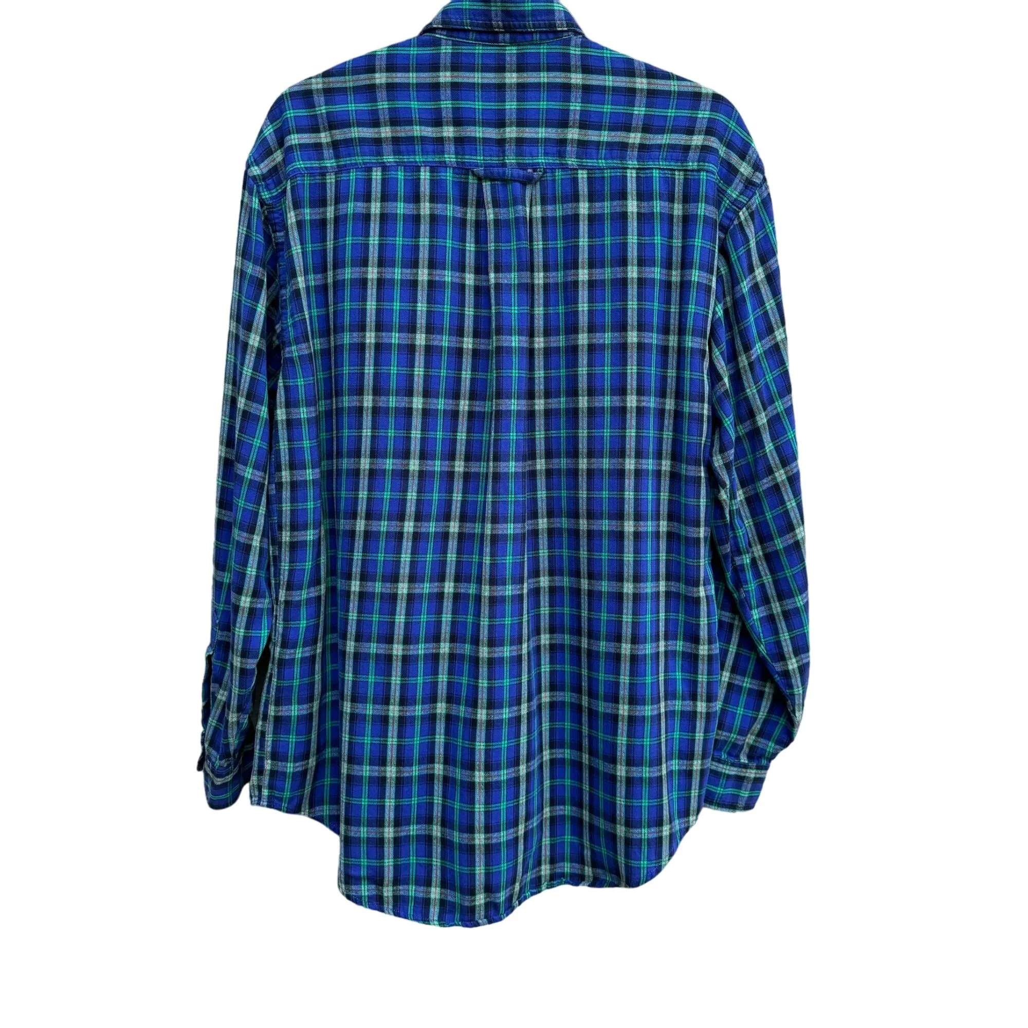 Dockers Mens Long Sleeve Blue Green Plaid Flannel Outdoor Grunge Button Shirt M