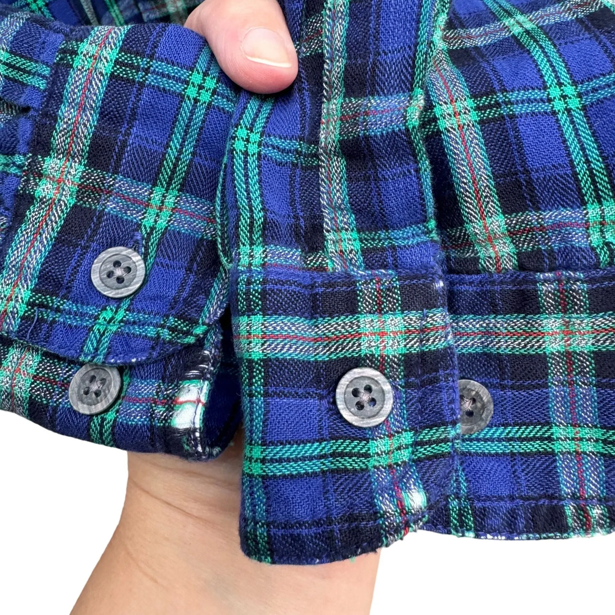 Dockers Mens Long Sleeve Blue Green Plaid Flannel Outdoor Grunge Button Shirt M
