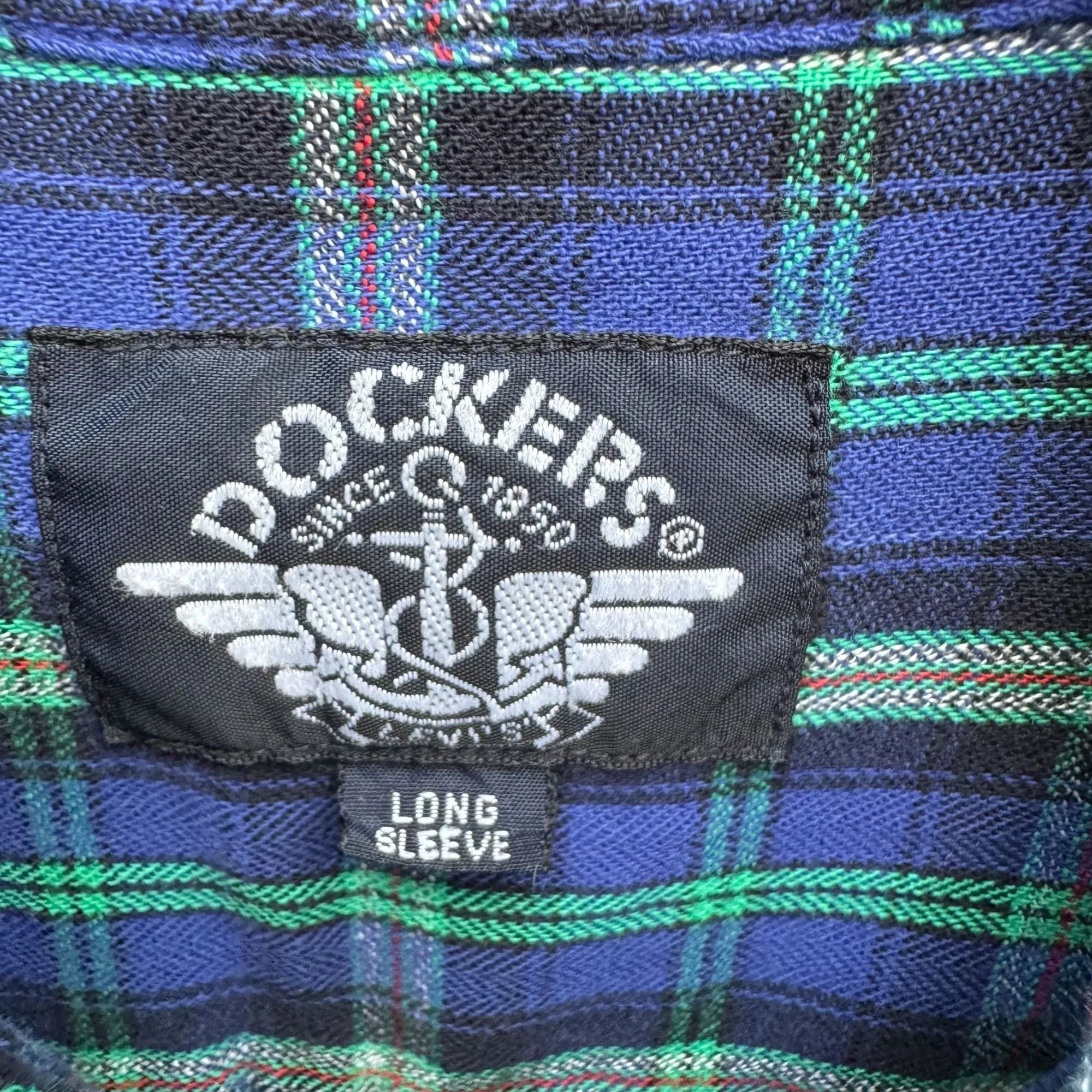 Dockers Mens Long Sleeve Blue Green Plaid Flannel Outdoor Grunge Button Shirt M