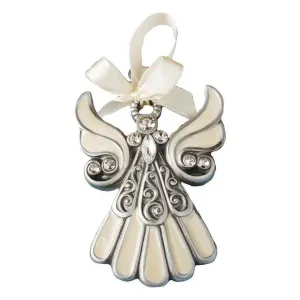 FashionCraft Shimmering Ivory-Inlaid Enamel Angel Ornament in Gift-Box