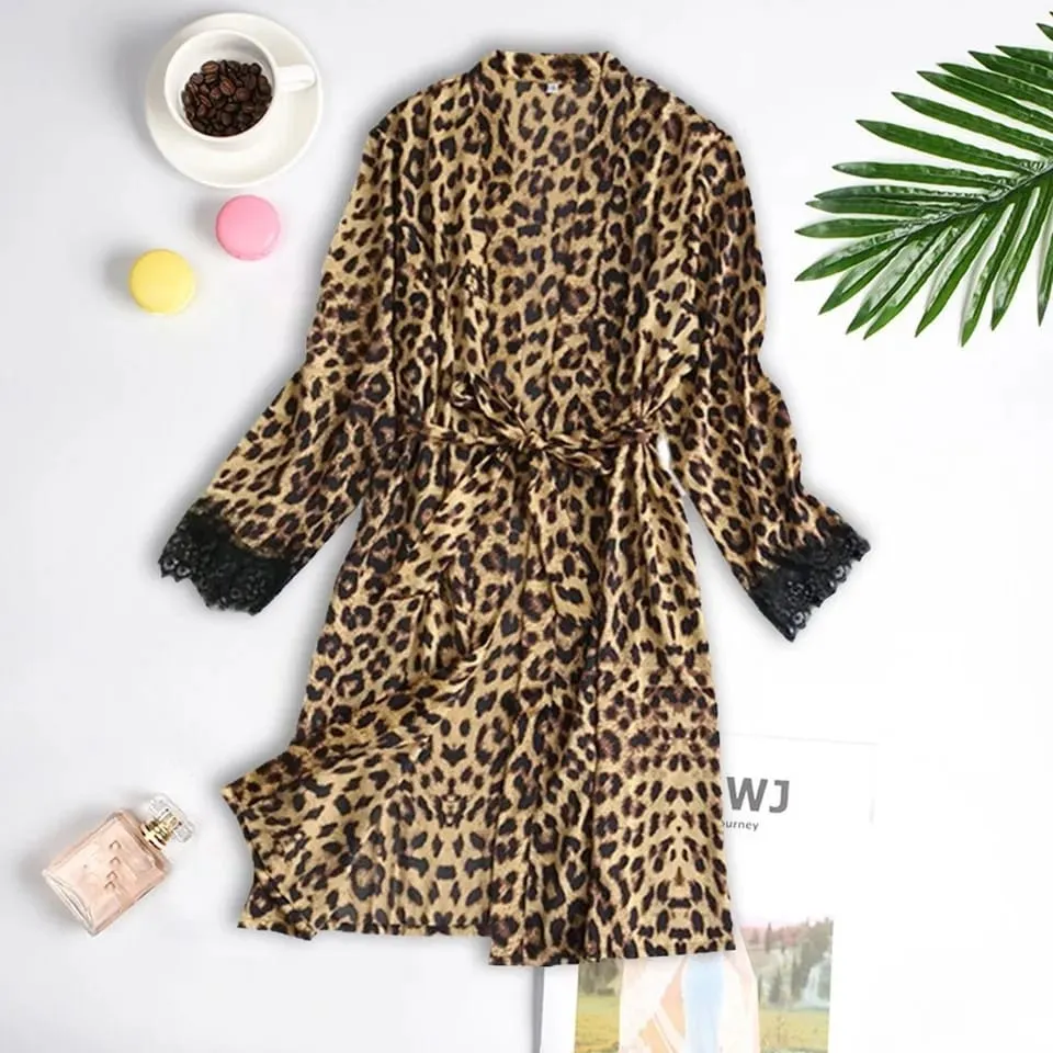 Flourish  High Quality 4pcs Padded Bridal Cheetah Printed Nightwear 1155